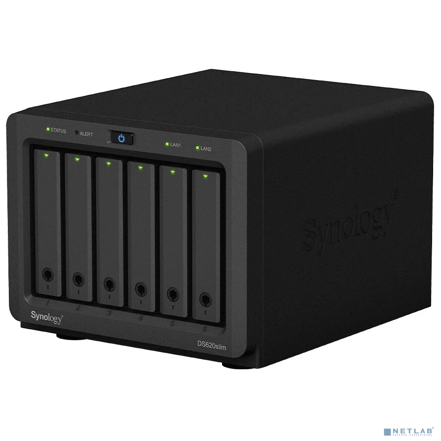 Synology DS620slim Сетевое хранилище DC2,0GhzCPU/2Gb(upto6)/RAID0,1,10,5,6/up to 6HDDs SATA 2,5'/2xUSB 3.0/2xGigEth/iSCSI/2xIPcam(up to 25)/ 1xPS/2YW