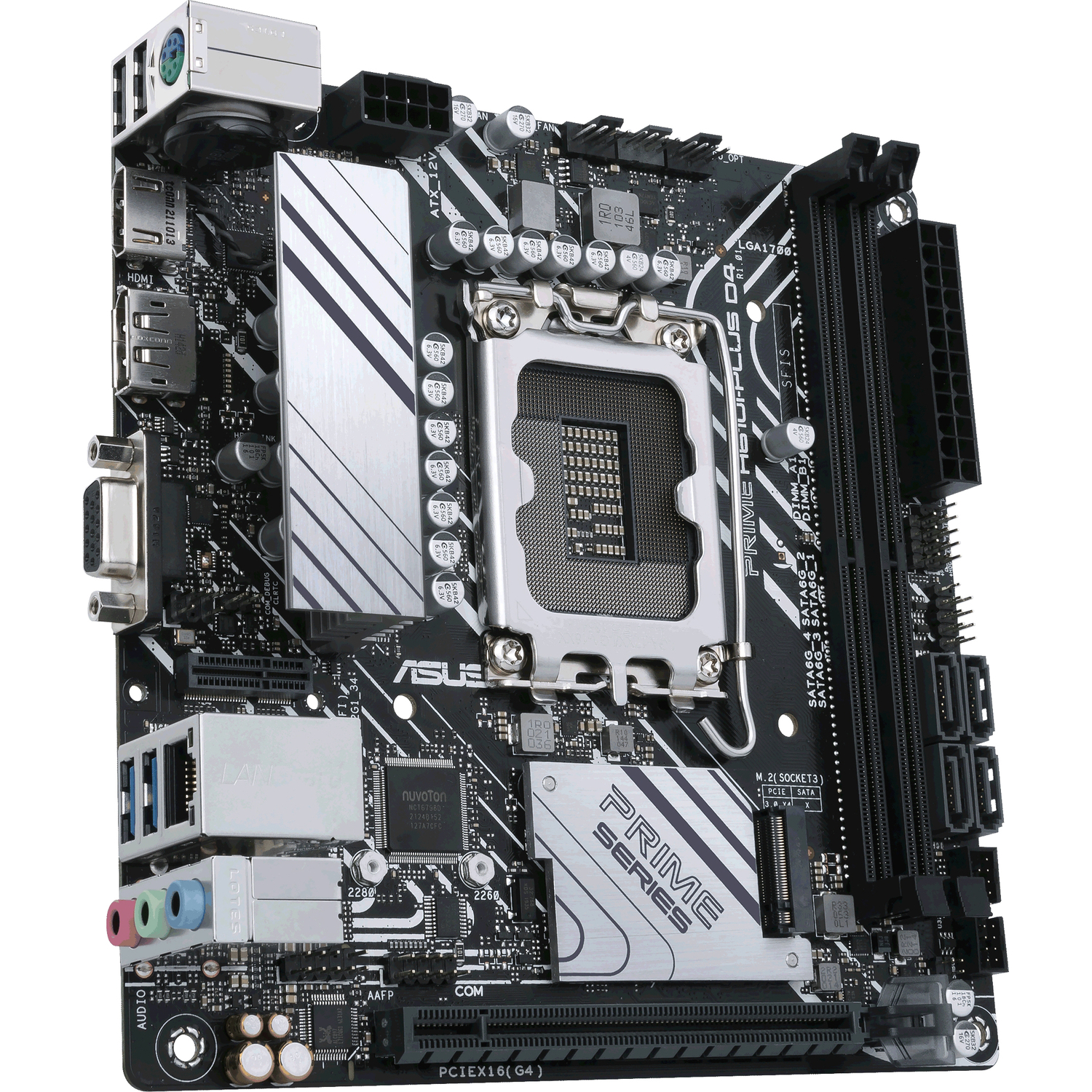 ASUS  PRIME H610I-PLUS D4-CSM (Socket 1700, mini ITX, 2xDDR4(64GB), D-SUB/HDMI 2.1/DP, 1xPCIe 4.0x16, 1xLAN, 4xSATA 6Gb/s, 1xM.2, 1xM.2 E key, 2xUSB 3.2, 2xUSB 2.0, 1xPS/2)