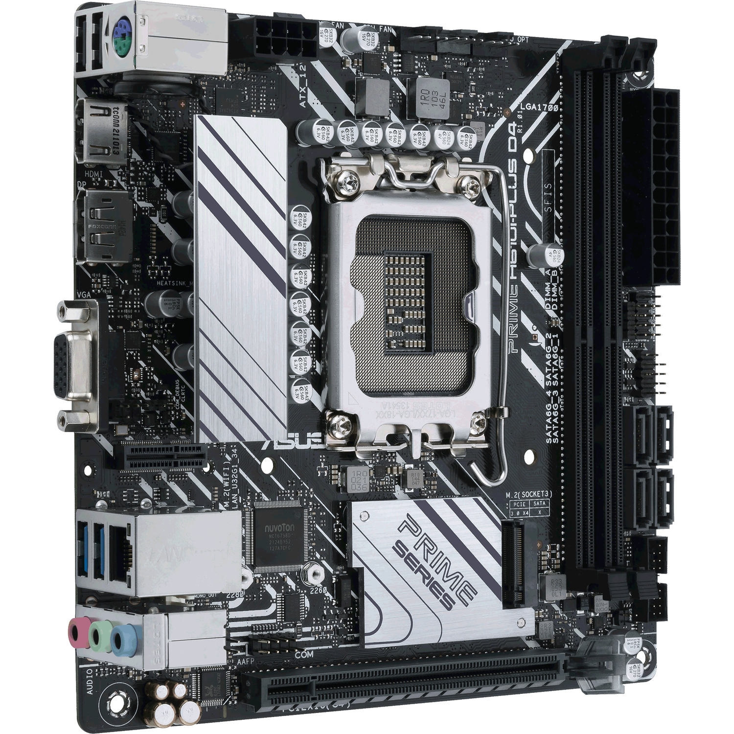 ASUS  PRIME H610I-PLUS D4-CSM (Socket 1700, mini ITX, 2xDDR4(64GB), D-SUB/HDMI 2.1/DP, 1xPCIe 4.0x16, 1xLAN, 4xSATA 6Gb/s, 1xM.2, 1xM.2 E key, 2xUSB 3.2, 2xUSB 2.0, 1xPS/2)