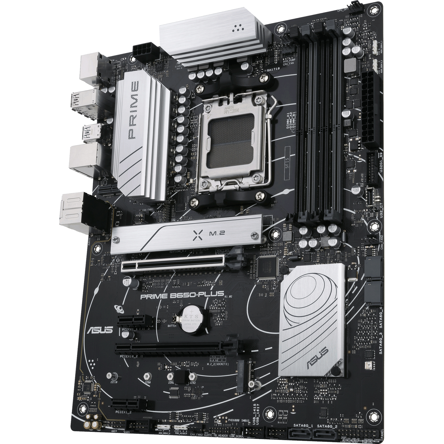ASUS PRIME B650-PLUS (Socket AM5, ATX, 4xDDR5(128GB), HDMI 2.1/DP, 2xPCIe 4.0x16/2xPCIe 4.0, 1xLAN (2.5GbE), 4xSATA 6Gb/s, 2xM.2, 1xM.2 E key, 1xType-C, 5xUSB 3.2, 2xUSB 2.0)