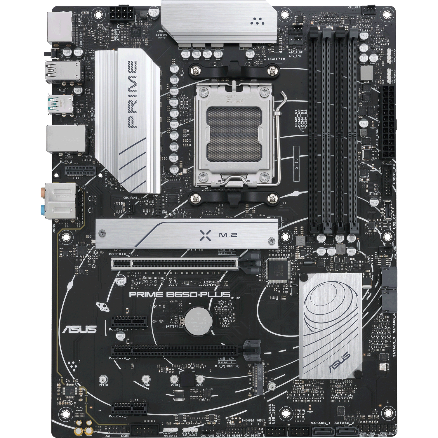 ASUS PRIME B650-PLUS (Socket AM5, ATX, 4xDDR5(128GB), HDMI 2.1/DP, 2xPCIe 4.0x16/2xPCIe 4.0, 1xLAN (2.5GbE), 4xSATA 6Gb/s, 2xM.2, 1xM.2 E key, 1xType-C, 5xUSB 3.2, 2xUSB 2.0)