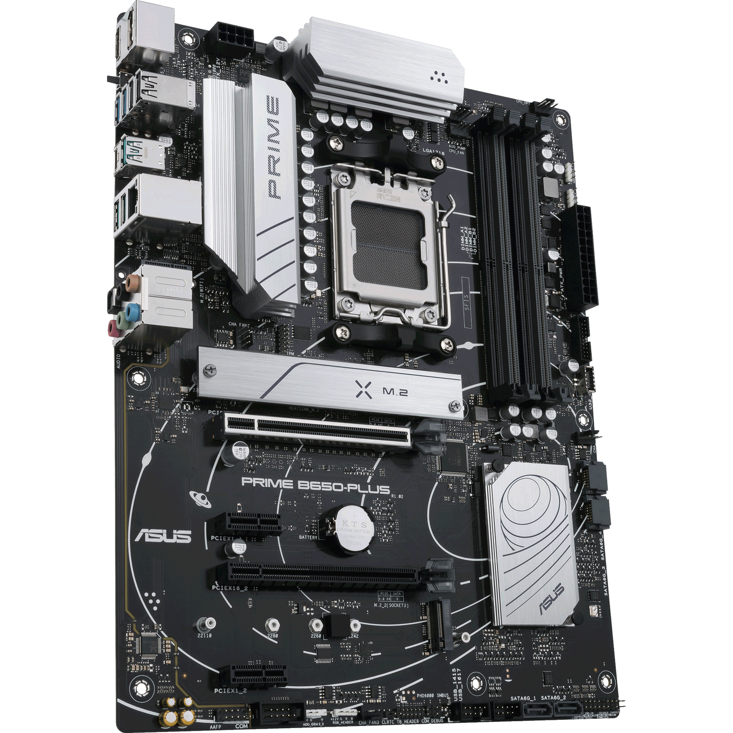 ASUS PRIME B650-PLUS (Socket AM5, ATX, 4xDDR5(128GB), HDMI 2.1/DP, 2xPCIe 4.0x16/2xPCIe 4.0, 1xLAN (2.5GbE), 4xSATA 6Gb/s, 2xM.2, 1xM.2 E key, 1xType-C, 5xUSB 3.2, 2xUSB 2.0)
