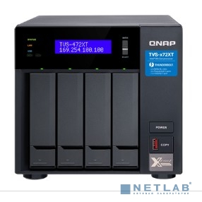 QNAP TVS-472XT-PT-4G  Сетевое хранилище 4-Bay NAS, Intel Pentium Gold G5400T 2-core 3.1 GHz processor, 4GB DDR4 RAM (max 32GB RAM), 4x 2.5"/3.5" SATA HDD/SSD + 2x M.2 PCIe SSD slot, 2xGbE LAN
