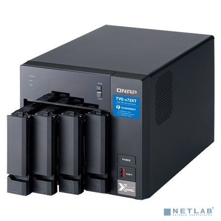 QNAP TVS-472XT-PT-4G  Сетевое хранилище 4-Bay NAS, Intel Pentium Gold G5400T 2-core 3.1 GHz processor, 4GB DDR4 RAM (max 32GB RAM), 4x 2.5"/3.5" SATA HDD/SSD + 2x M.2 PCIe SSD slot, 2xGbE LAN