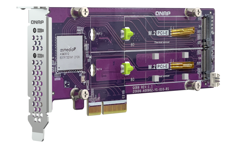 Плата расширения/ QNAP QM2-2P-344A 2 x M.2 22110 or 2280 PCIe (Gen3 x4) NVMe SSD slots, Low-profile flat and Full-height brackets included.