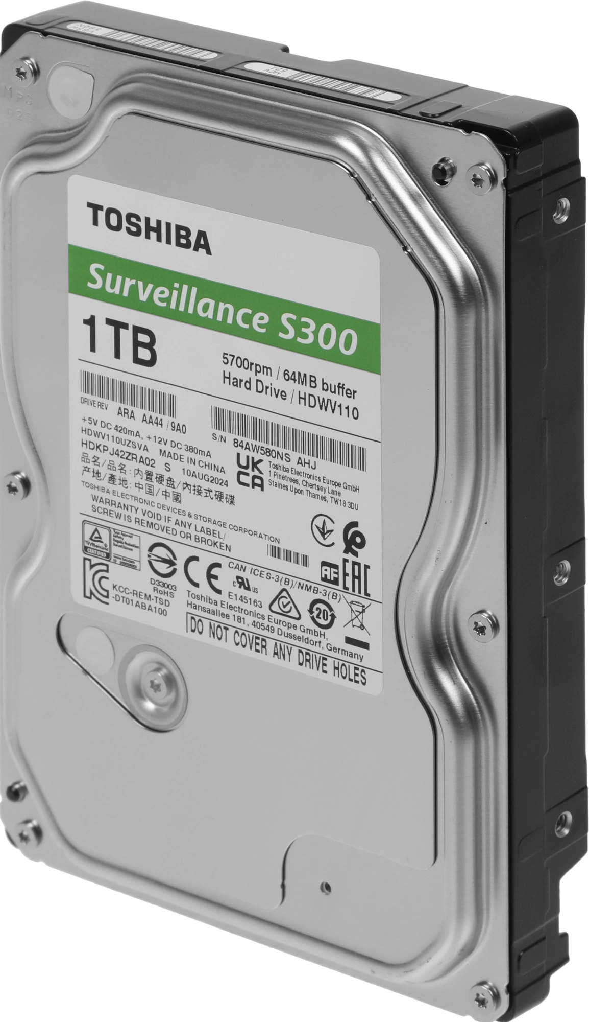 HDD 1Tb TOSHIBA S300 Surveillance 5400rpm 64Mb SATA3 3,5" HDWV110UZSVA"