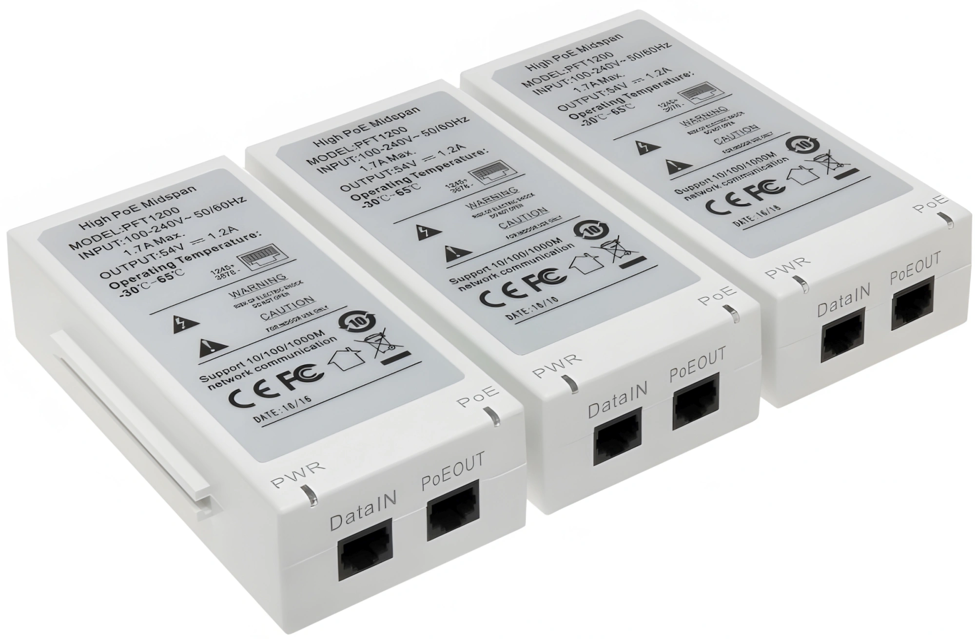 DAHUA DH-PFT1200 Инжектор Hi-PoE, порты 1 RJ45 10/100/1000Мбит/с, 1 RJ45 10/100/1000Мбит/с (PoE/PoE+/Hi-PoE), мощность PoE до 60Вт, питание 100~240В(AC), рабочая температура: -30°С~+65°С
