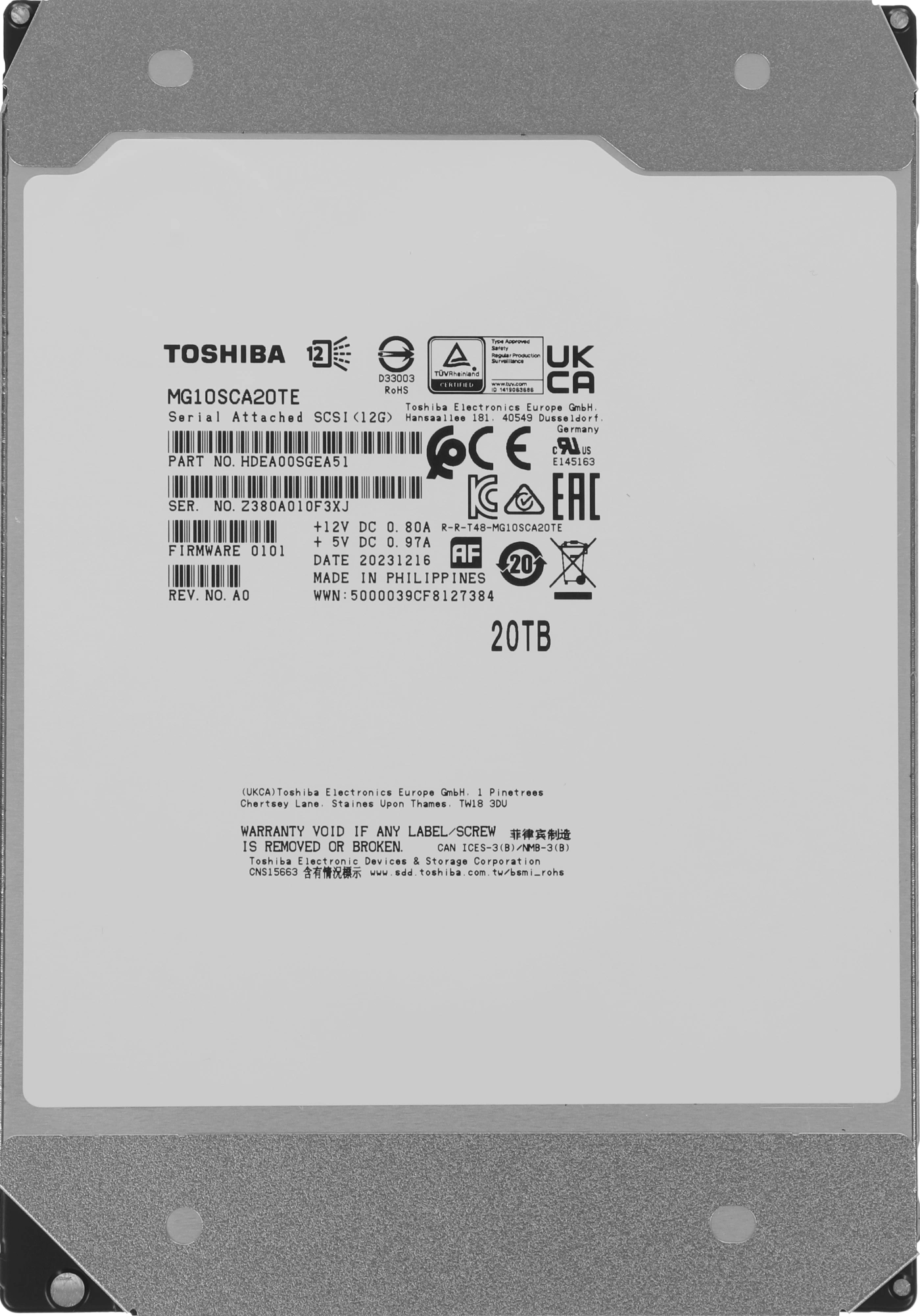 20TB Toshiba Server (MG10SCA20TE) SAS, 7200 rpm, 512Mb buffer, 3.5&quot;}
