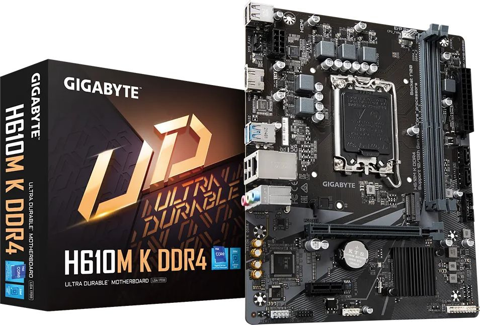 Gigabyte H610M K DDR4 {H610M K DDR4, RTL Socket 1700, Intel®H610, 2xDDR4-3200, HDMI, 1xPCI-Ex16, 1xPCI-Ex1, 2xSATA3(RAID 0/1/5/10), 1xM.2, 8Ch Audio, GLan, (4+2)xUSB2.0, (2+2)xUSB3.2, mATX, RTL {10}&quot;}