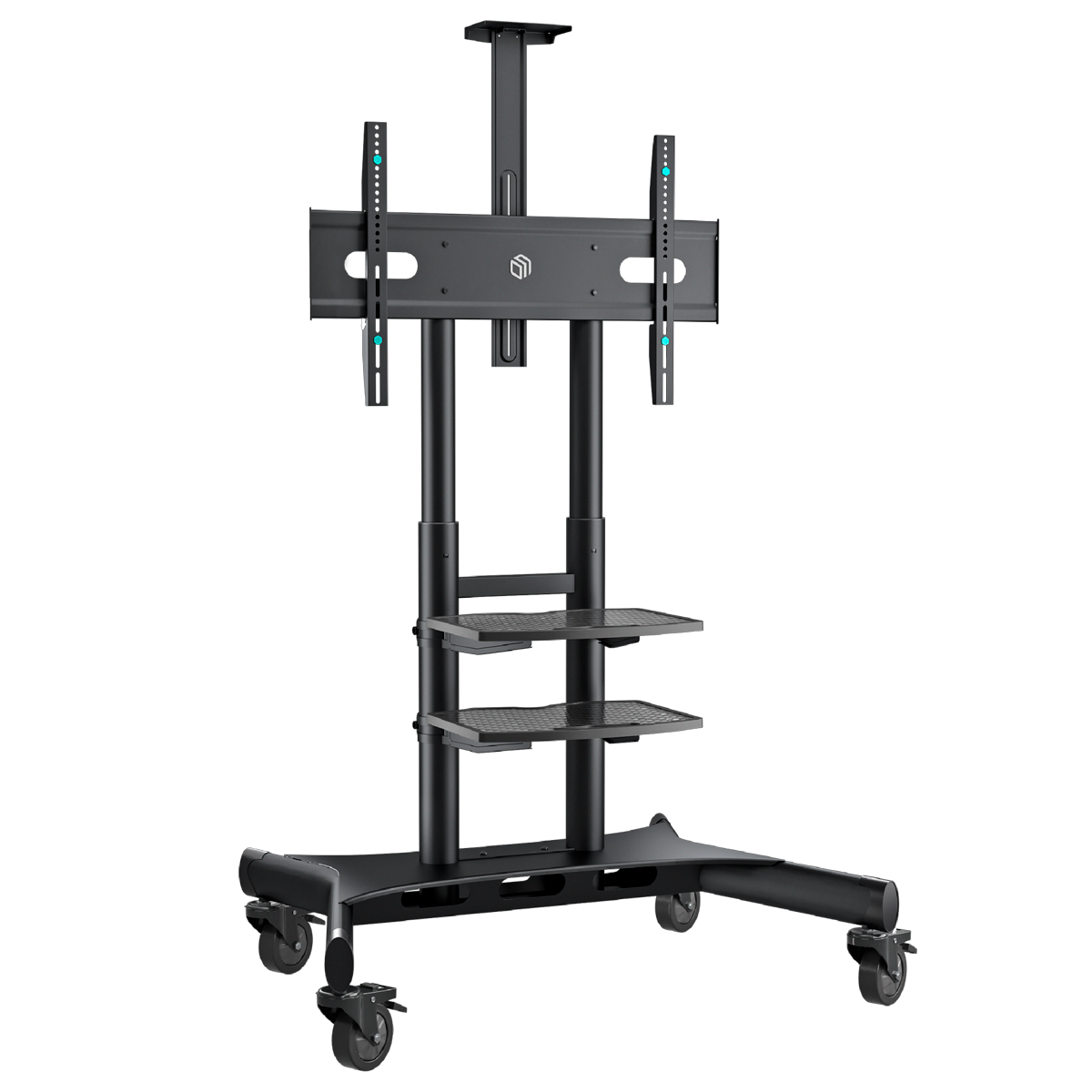 Мобильная стойка ONKRON TS1881 BLACK на 1 ТВ/ 55-80&quot; от 200х200 до 800х500, макс нагр 90,9кг, 2 полки, высота 1050-1650мм, черный