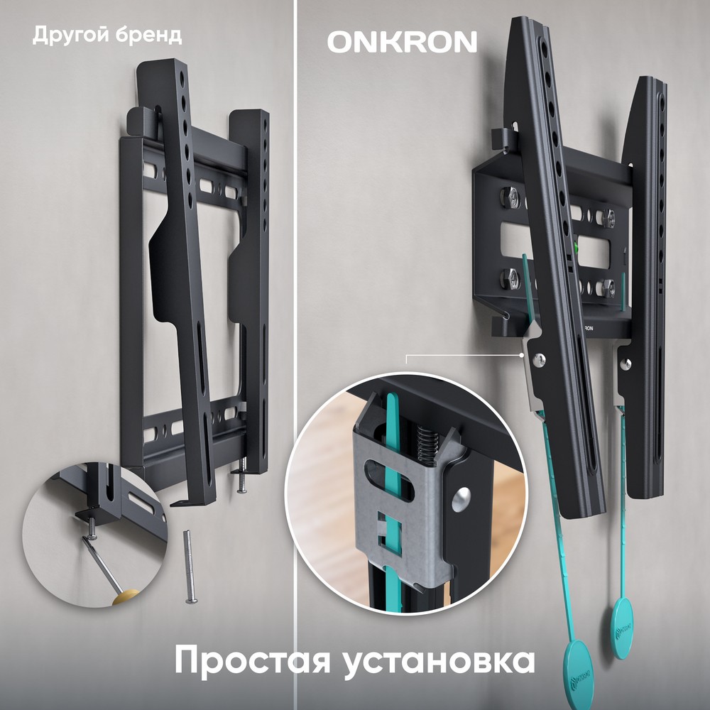 Кронштейн ONKRON/ 17-42" макс. 200*200, наклон 0?, поворот 0?, от стены 30мм, вес до 30кг, черный