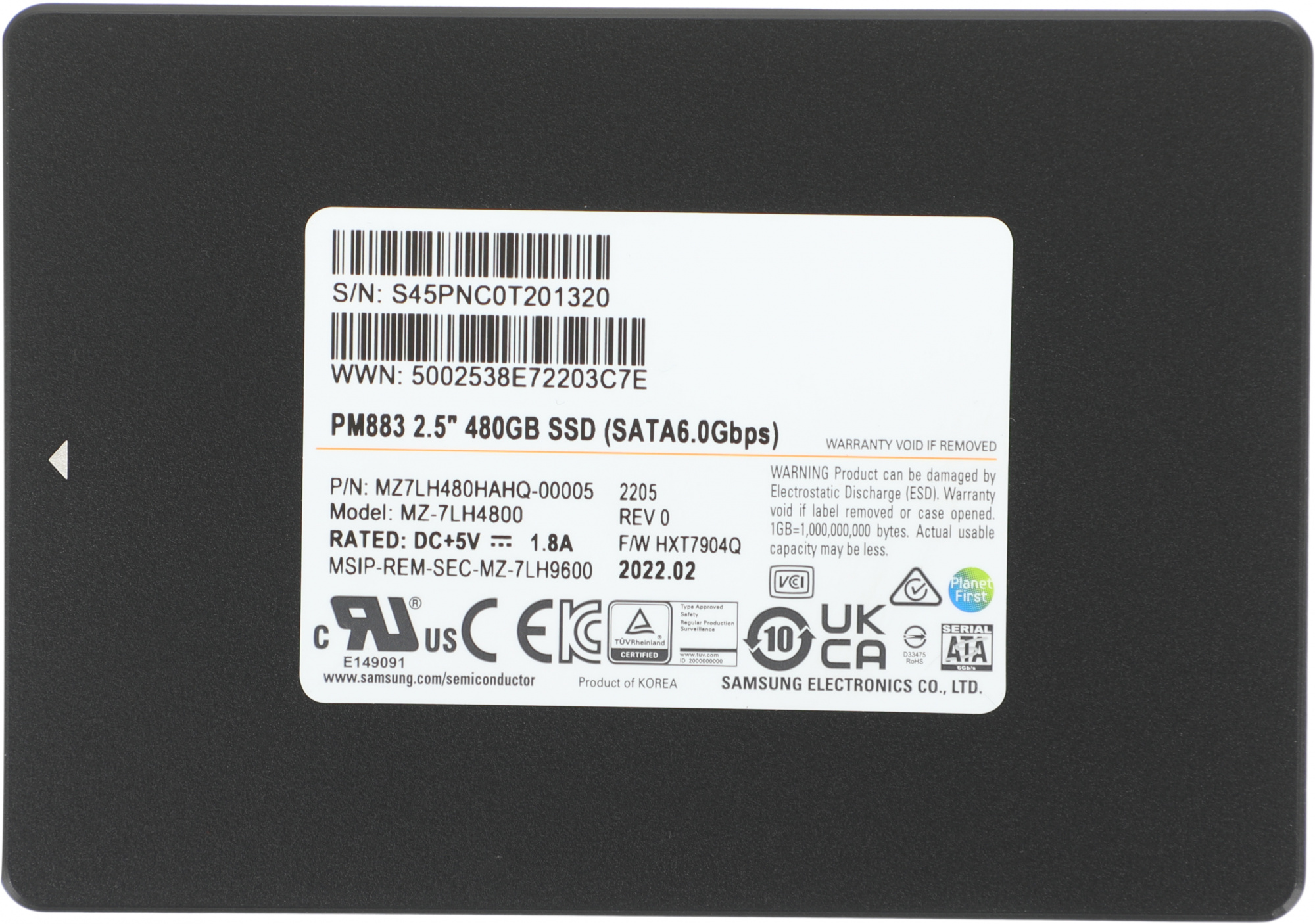 Samsung SSD 480Gb PM883 MZ7LH480HAHQ-00005