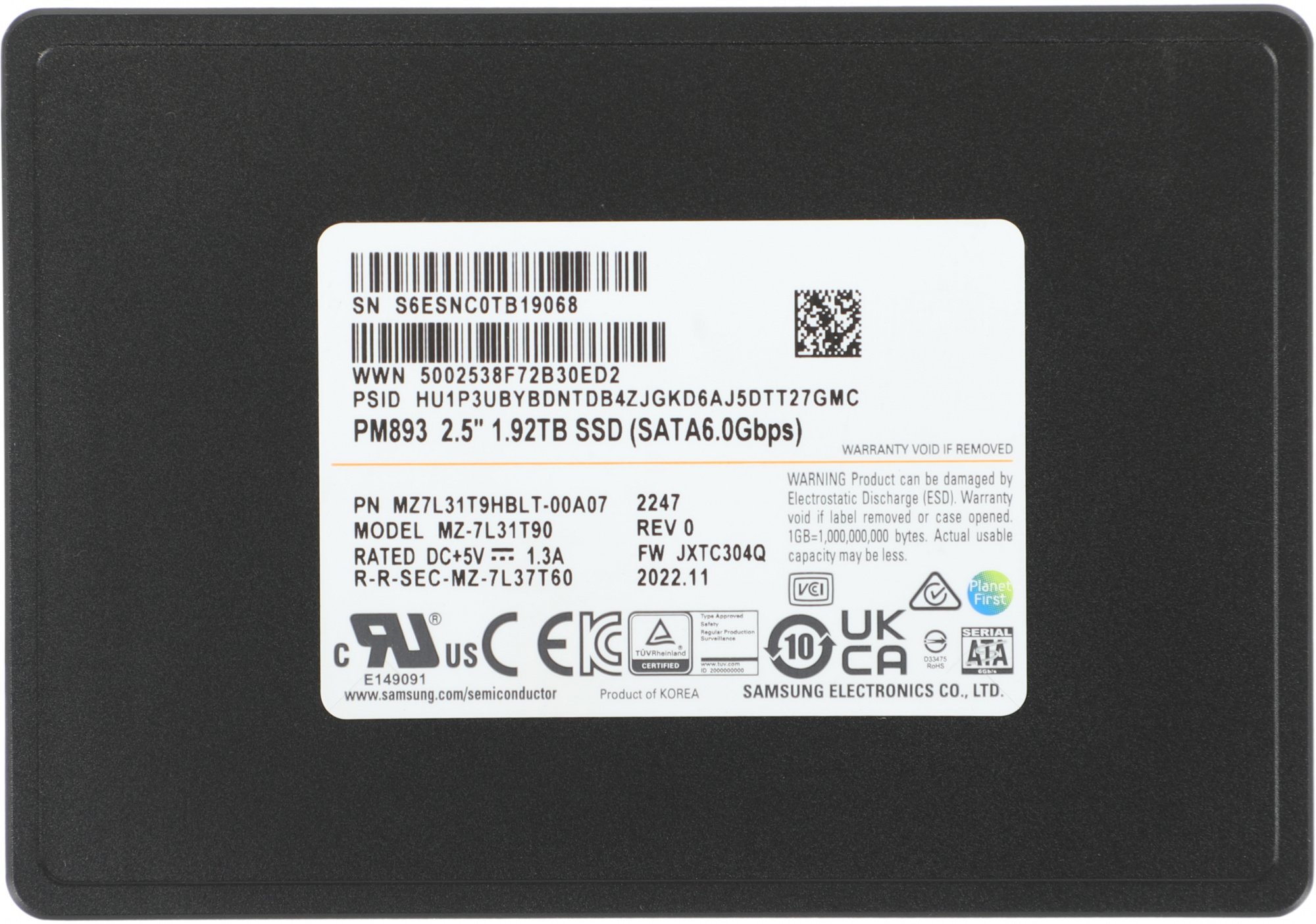 Samsung SSD 1920Gb PM893 MZ7L31T9HBLT-00A07