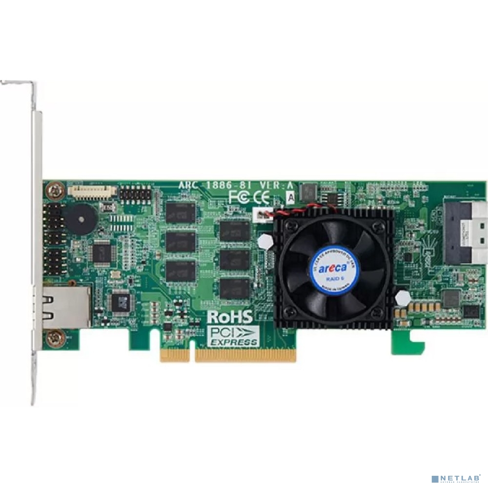 Areca RAID-контроллер Areca ARC-1886-8I PCIe 4.0 x8 Low Profile, NVMe/SAS/SATA 12G, RAID 0,1,5,6,10,50,60, 8port (1*int SFF8654 x8), Cache 8GB (аналог LSI 9560-8i 05-50077-01), RTL Areca RAID-контроллер Areca ARC-1886-8I PCIe 4.0 x8 Low Profile, NVMe/SAS/SATA 12G, RAID 0,1,5,6,10,50,60, 8port (1*int SFF8654 x8), Cache 8GB (аналог LSI 9560-8i 05-50077-01), RTL