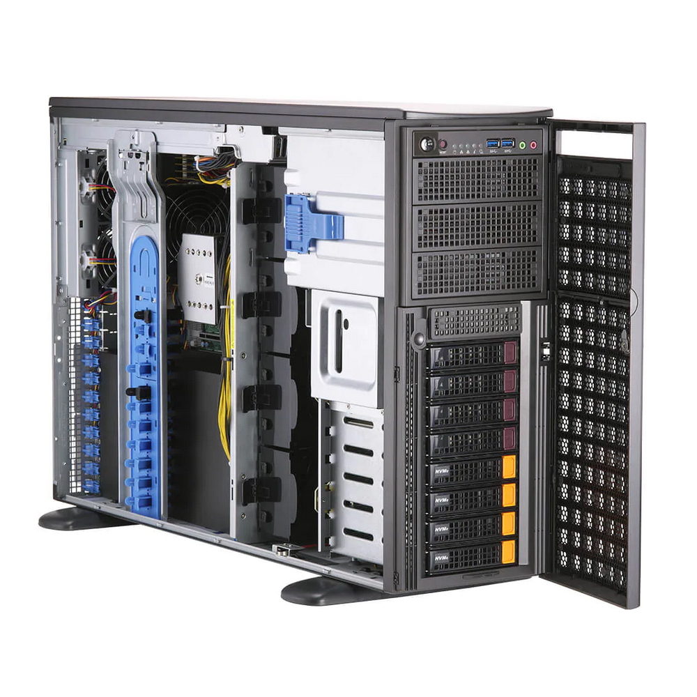 Supermicro SYS-740GP-TNRT Tower/4U, 2xLGA4189, iC621A, 16xDDR4, 8x3.5 SATA/NVME, 2xM.2 PCIE 22110, 6x PCIEx16, 2x10GbE, IPMI, 2x2200W, black