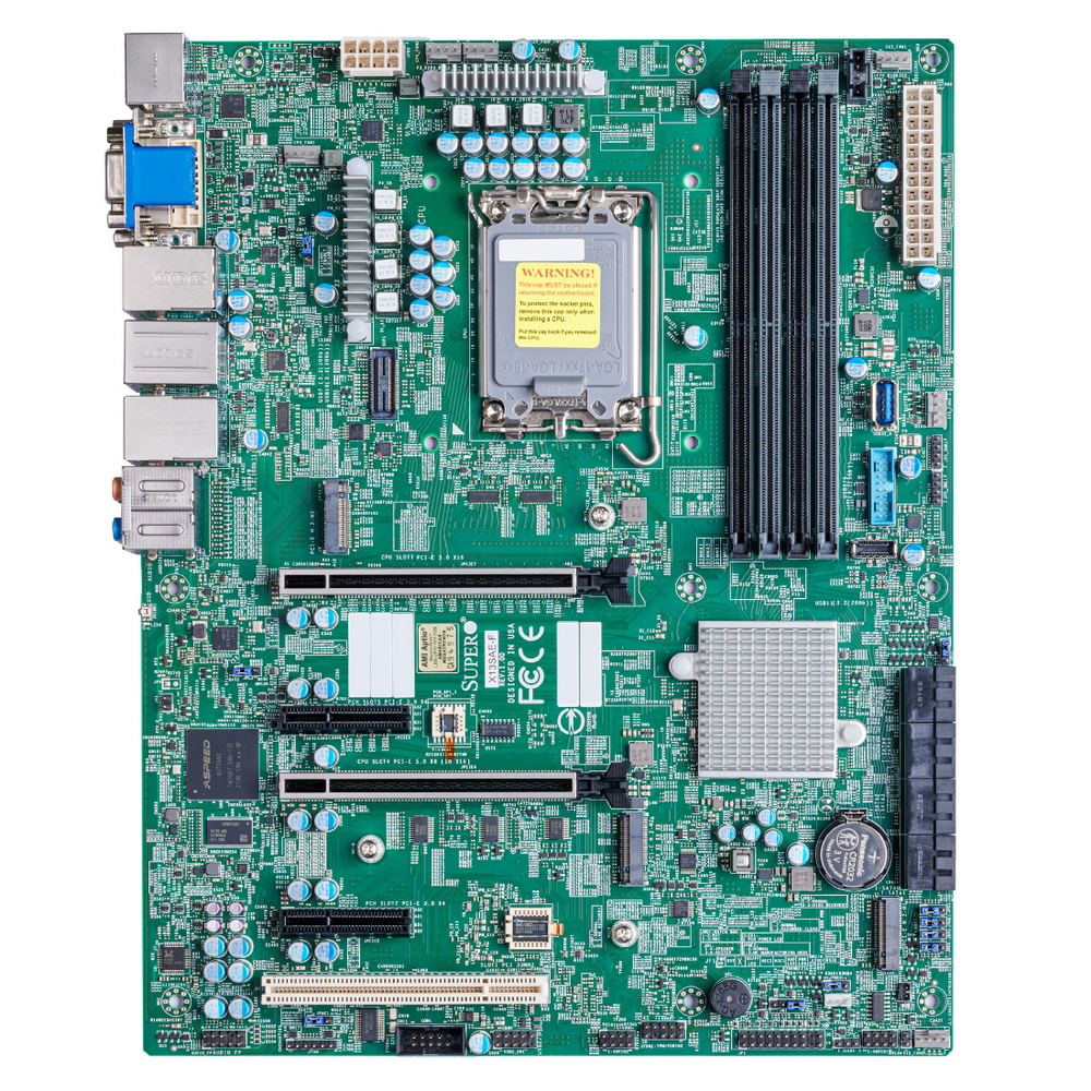 Supermicro MBD-X13SAE-F-B, 1xLGA1700,W680,4xDDR5 DIMM,2PCI-Ex16,3xM.2-PCI-E,8SATA3 RAID 0/1/5/10,7.1-ch,1x1000 Мбит/с,1х2500 Мбит/с,IPMI,4xUSB 2.0,VGA,DVI,HDMI,DisplayPort,ATX