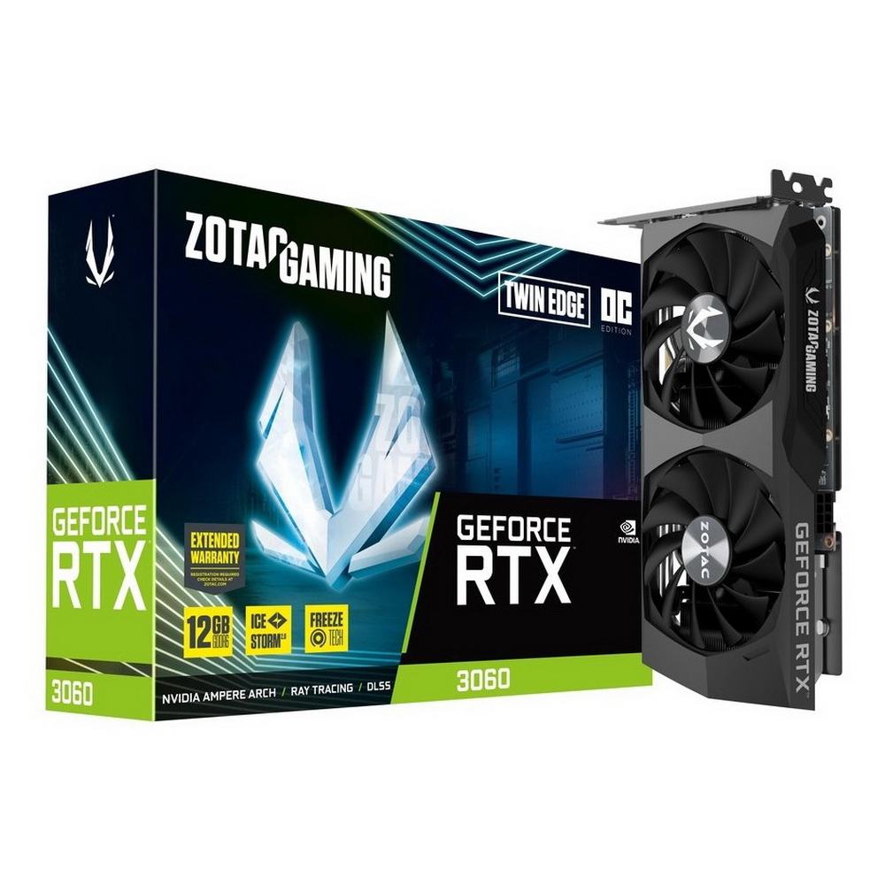 Видеокарта ZOTAC nVidia RTX 3060 Twin Edge OC &lt;12Gb, 192bit, GDDR6, GPU/Mem: 1807/14000 MHz, HDMI+ 3xDP&gt; RTL