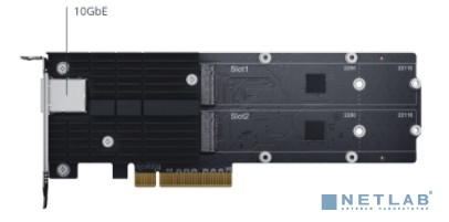 Synology E10M20-T1 Сетевая карта, 10GB, RJ-45, PCIe 3.0x8, PCIe NVMe 22110/2280, M-key, 2 слота