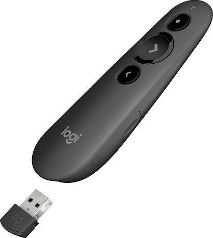 910-005843 Презентер Logitech R500s Graphite черный, Bluetooth + 2.4 GHz, USB-ресивер , 3 программируемых кнопки, лазерная указка  (090828)
