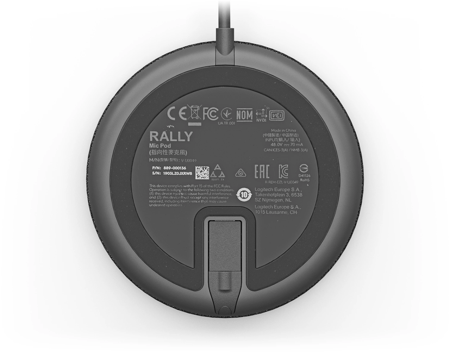 Logitech Microphone for Rally Ultra-HD ConferenceCam  Mic Pod Black [989-000430]