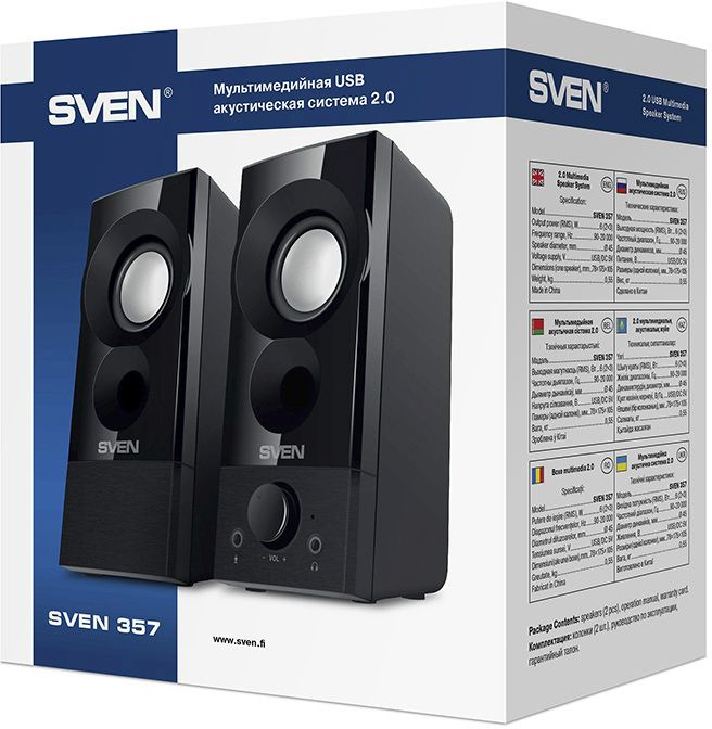 SVEN 357 черный {Питание через USB-порт ПК, ноутбука или адаптер DC 5V}