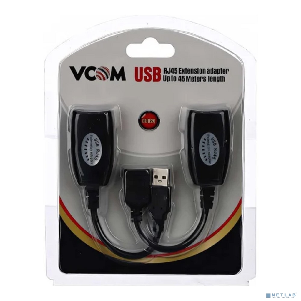 VCOM CU824 Адаптер-удлинитель USB-AMAF/RJ45, по витой паре до 45m [4895182215528]