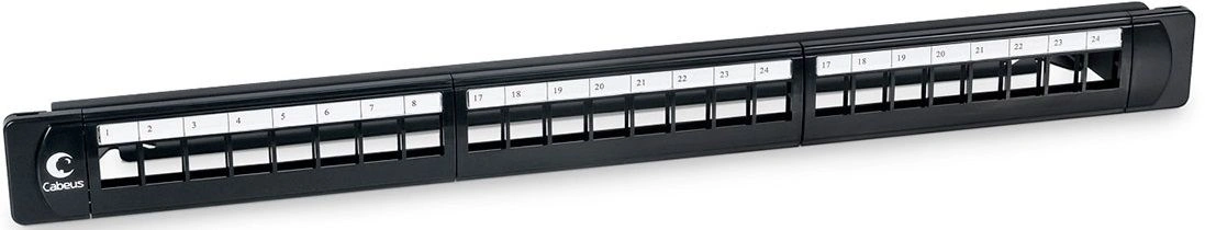 Cabeus PLB-24 Модульная патч-панель 19", 24 порта, 1U, для неэкранированных модулей, с задним кабельным организатором (без модулей)