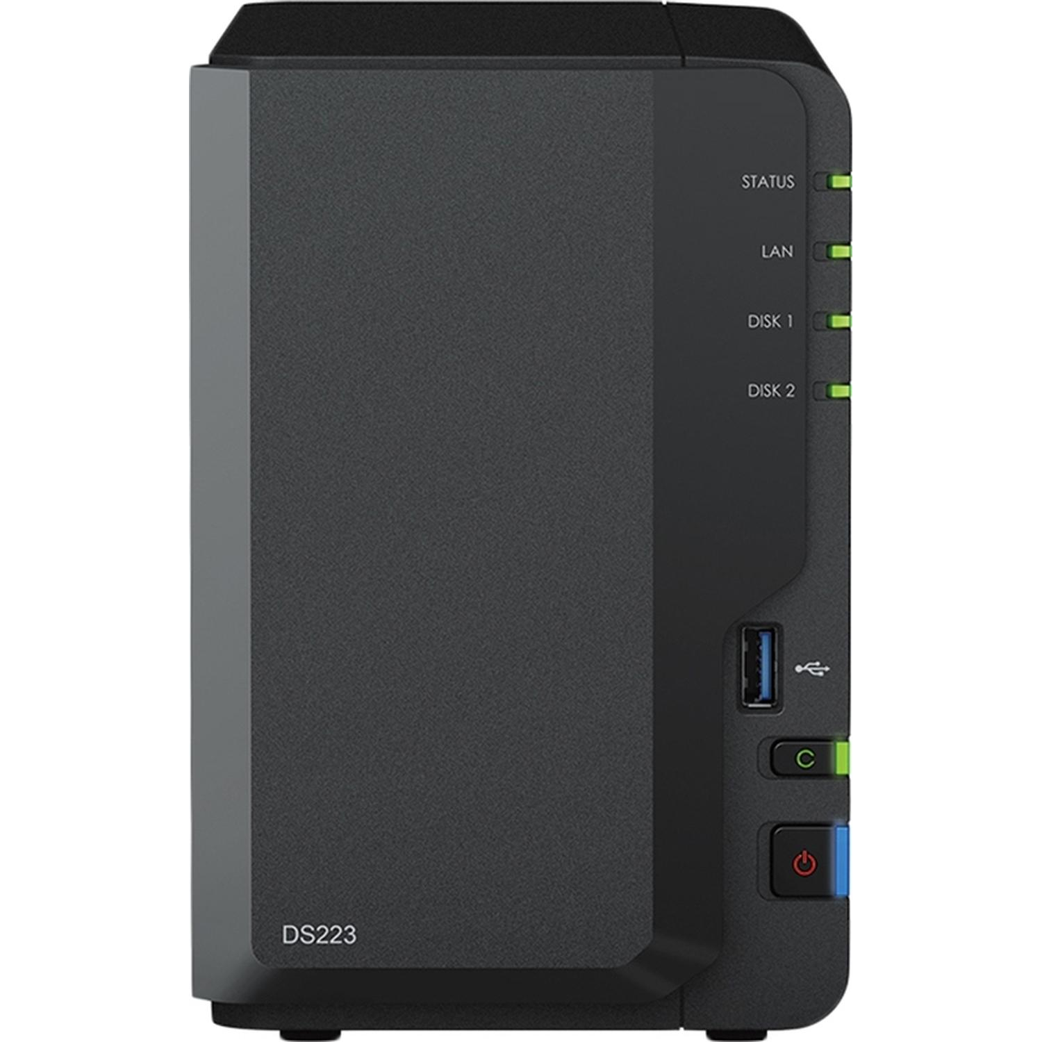 Synology DS223 Сетевое хранилище NAS, слоты 2x2.5"/3.5" SATA3, 1x1 Гбит/с, 3xUSB 3.X, Realtek RTD1619B/4x1.7 ГГц, DDR4 2Gb, 60W