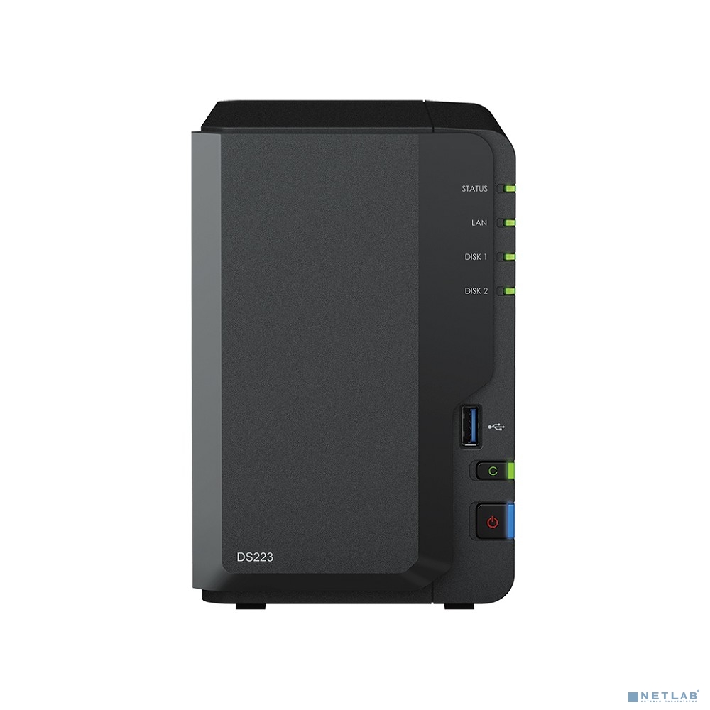 Synology DS223 Сетевое хранилище NAS, слоты 2x2.5"/3.5" SATA3, 1x1 Гбит/с, 3xUSB 3.X, Realtek RTD1619B/4x1.7 ГГц, DDR4 2Gb, 60W