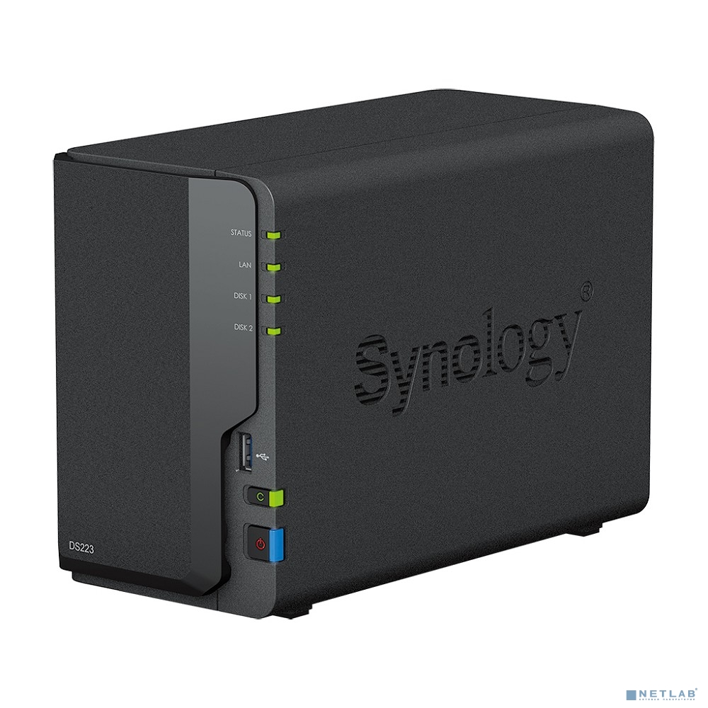Synology DS223 Сетевое хранилище NAS, слоты 2x2.5"/3.5" SATA3, 1x1 Гбит/с, 3xUSB 3.X, Realtek RTD1619B/4x1.7 ГГц, DDR4 2Gb, 60W