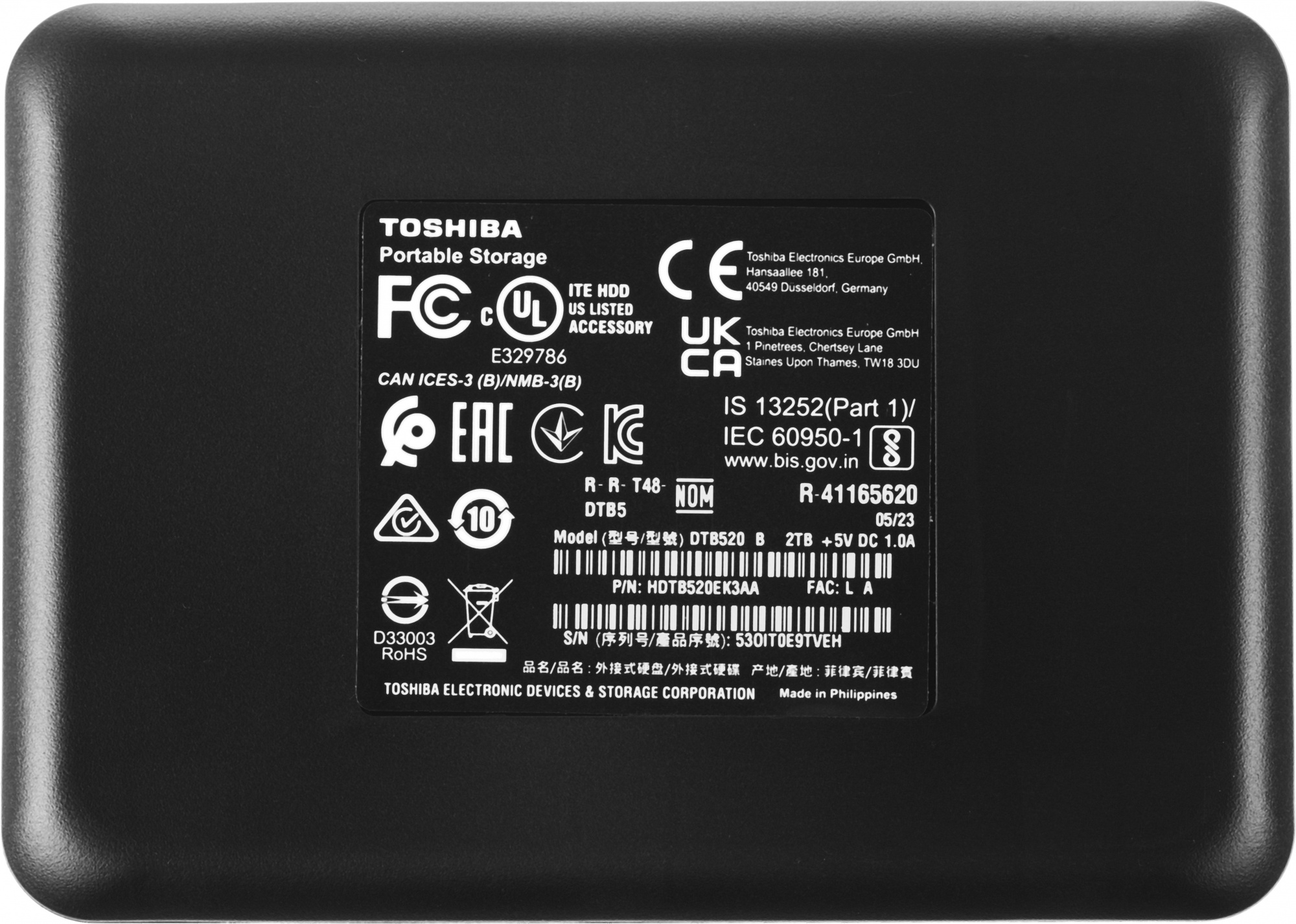 Внешний жесткий диск TOSHIBA Canvio Basics HDTB520EK3AA  2TB 2.5&quot; USB 3.2 Gen 1 black (аналогHDTB420EK3AA)