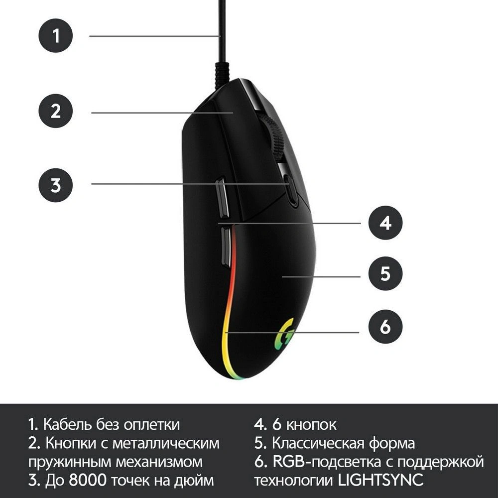 910-005823/910-005808 Мышь Logitech G102 LightSync Gaming Black USB