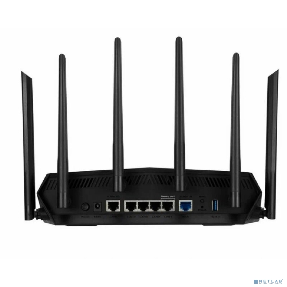 Роутер беспроводной ASUS TUF-AX6000, 5 LAN, 1000 Мбит/с, 2500 Мбит/с, 4 (802.11n), 5 (802.11ac), 6 (802.11ax), 1 x USB 3.2, 3G, 4G/LTE, IPv6 черный