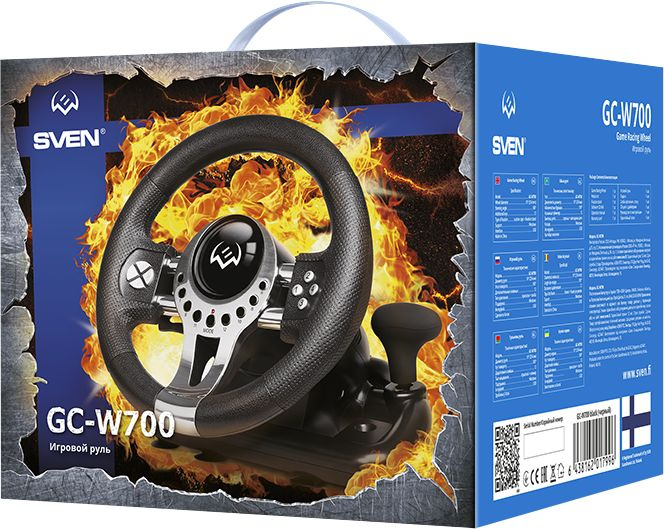 Руль SVEN GC-W700 (педали, вибро, скоба, лепестки, АКПП, D-pad, 12 кл, резин. вставки, PC/Xinput)