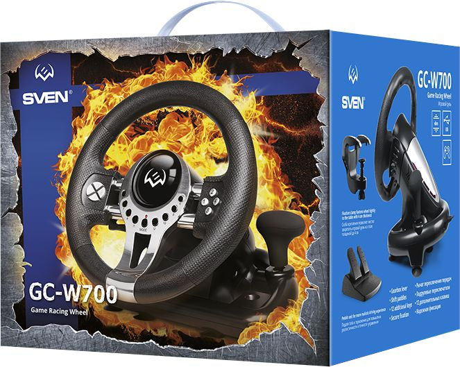 Руль SVEN GC-W700 (педали, вибро, скоба, лепестки, АКПП, D-pad, 12 кл, резин. вставки, PC/Xinput)