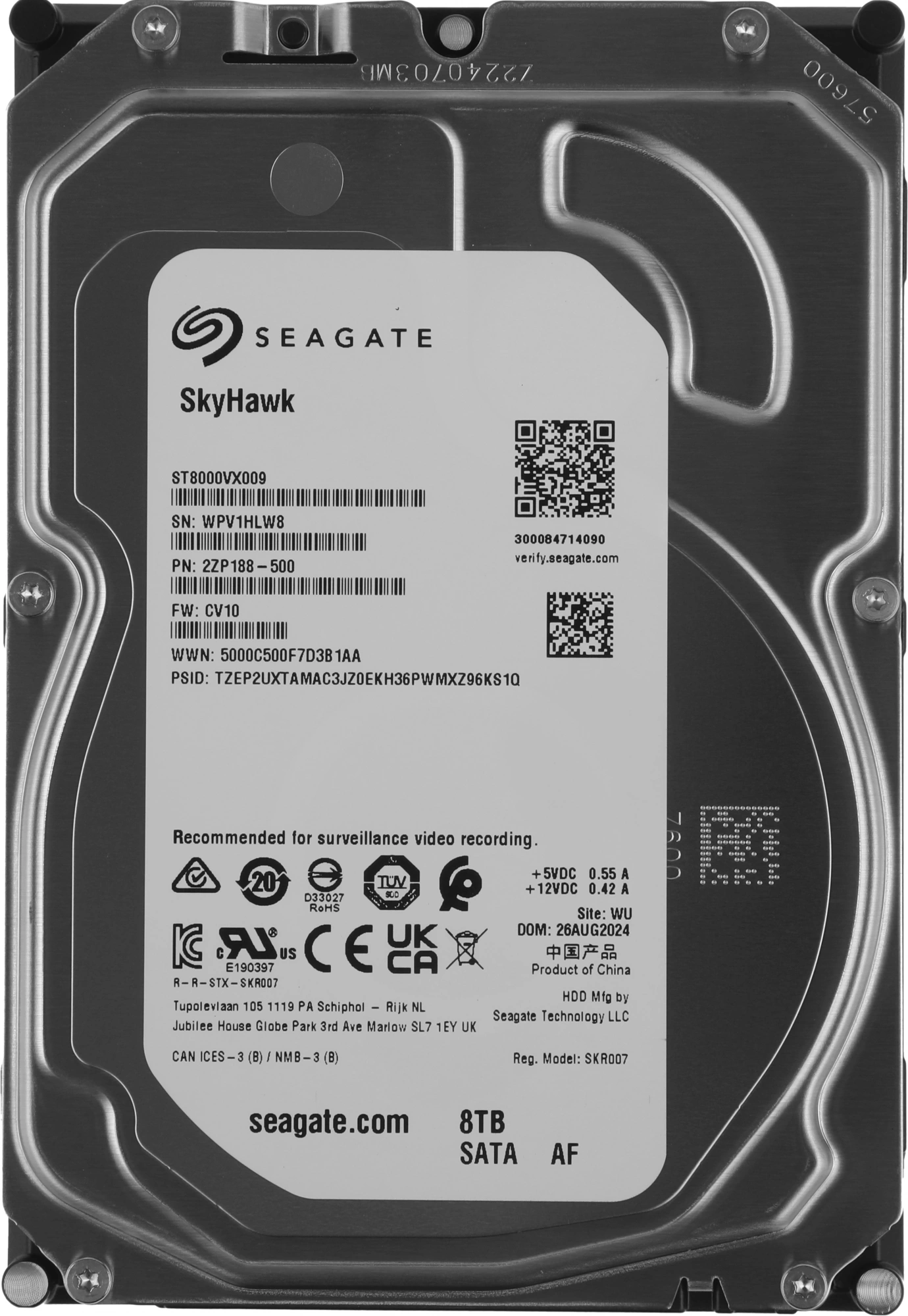 8TB Seagate SkyHawk (ST8000VX009) {SATA 6 Гбит/с, 7200 rpm, 256 mb buffer}
