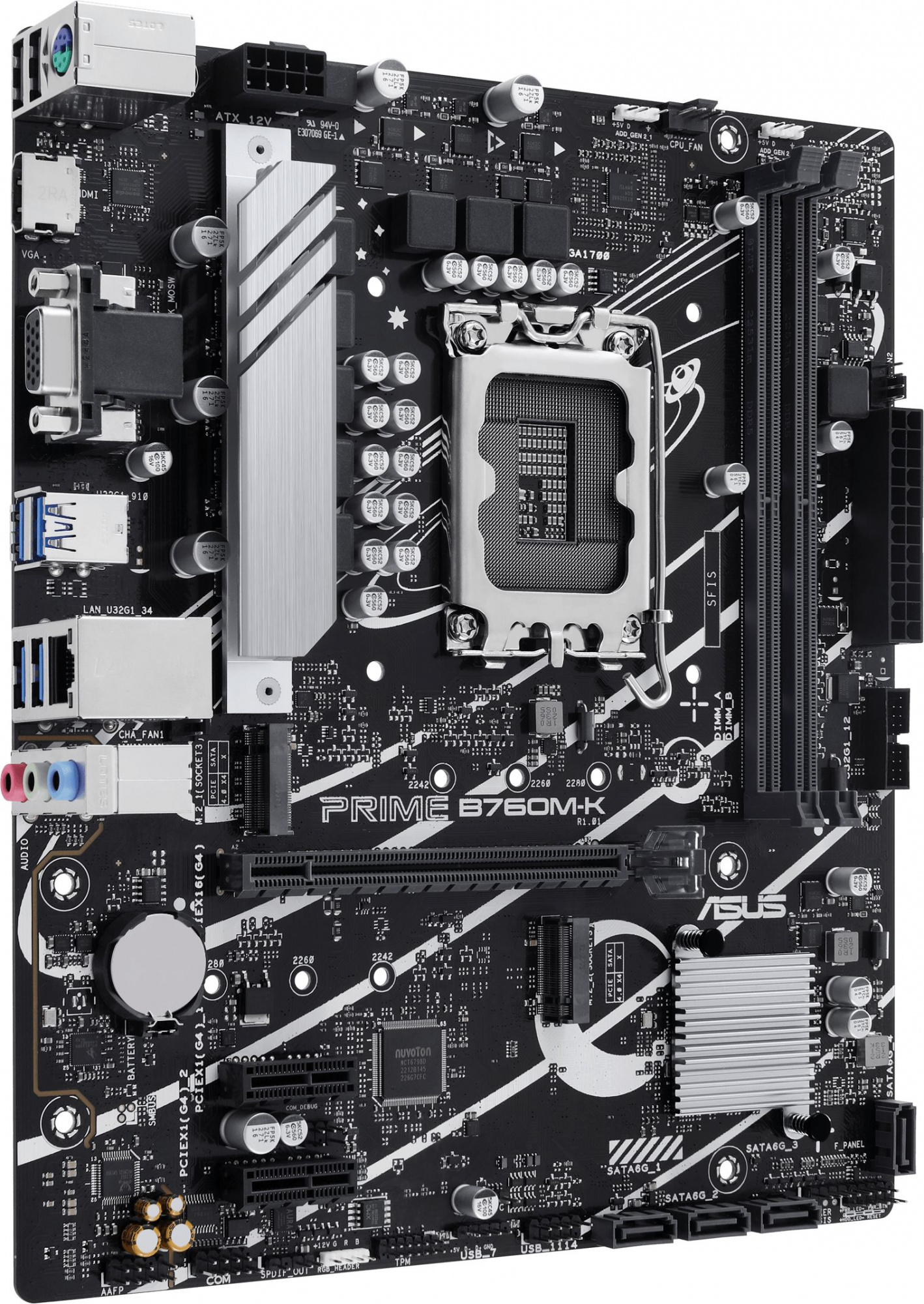 ASUS PRIME B760M-K (Socket 1700, mATX, 2xDDR5(96GB), VGA/HDMI 2.1, 1xPCIe 4.0x16/2xPCIe 4.0, 1xLAN (2.5GbE), 4xSATA 6Gb/s, 2xM.2, 4xUSB 3.2, 2xUSB 2.0, 1xPS/2)