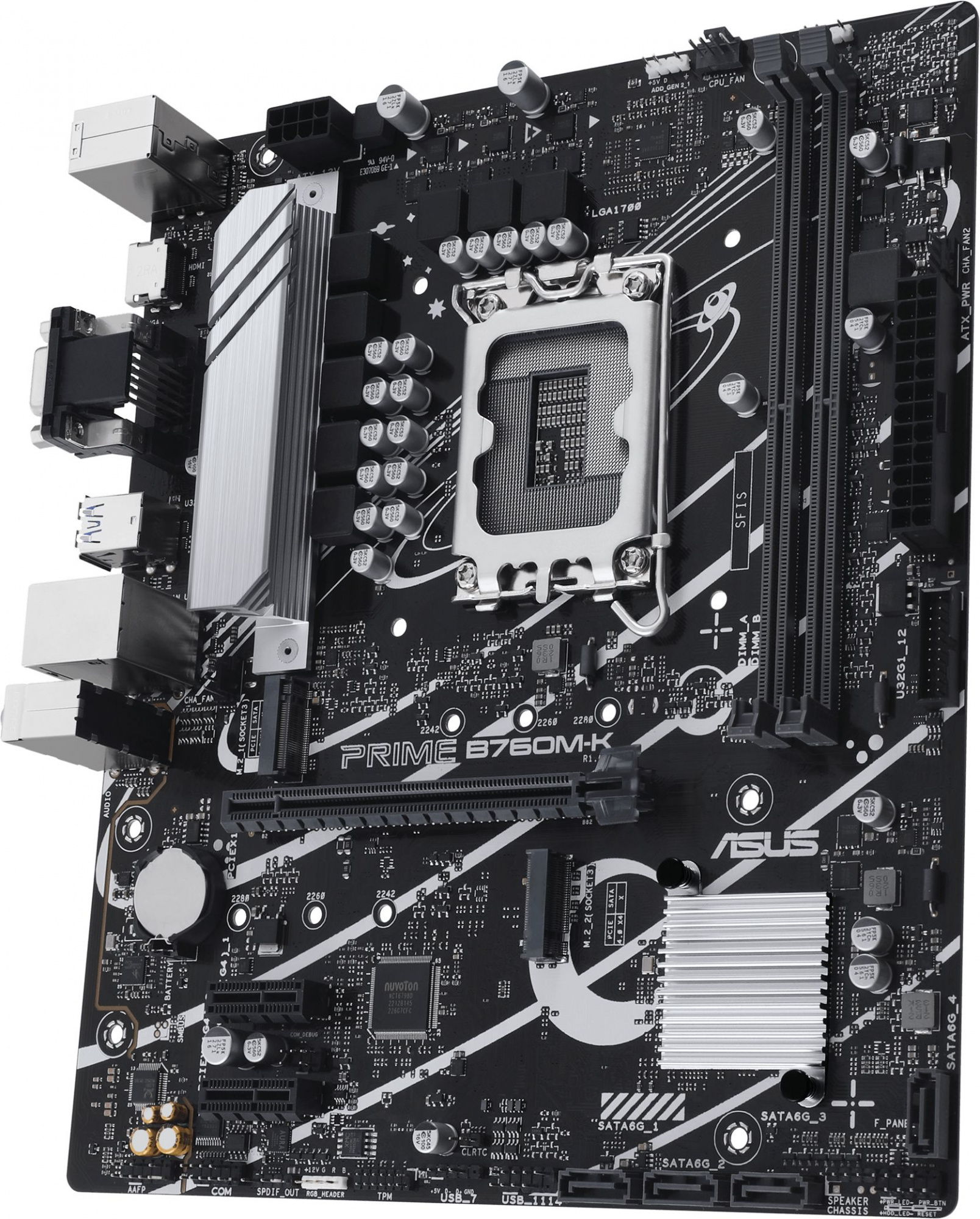 ASUS PRIME B760M-K (Socket 1700, mATX, 2xDDR5(96GB), VGA/HDMI 2.1, 1xPCIe 4.0x16/2xPCIe 4.0, 1xLAN (2.5GbE), 4xSATA 6Gb/s, 2xM.2, 4xUSB 3.2, 2xUSB 2.0, 1xPS/2)