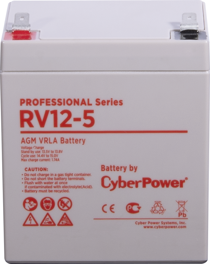 CyberPower Аккумуляторная батарея RV 12-5 12V/5,7Ah {клемма F2, ДхШхВ 90х70х101мм, высота с клеммами 107, вес 1,9кг, срок службы 8 лет}