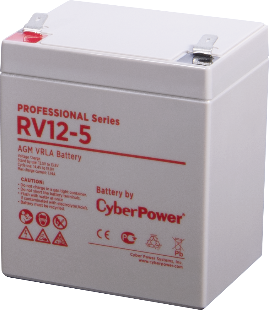 CyberPower Аккумуляторная батарея RV 12-5 12V/5,7Ah {клемма F2, ДхШхВ 90х70х101мм, высота с клеммами 107, вес 1,9кг, срок службы 8 лет}