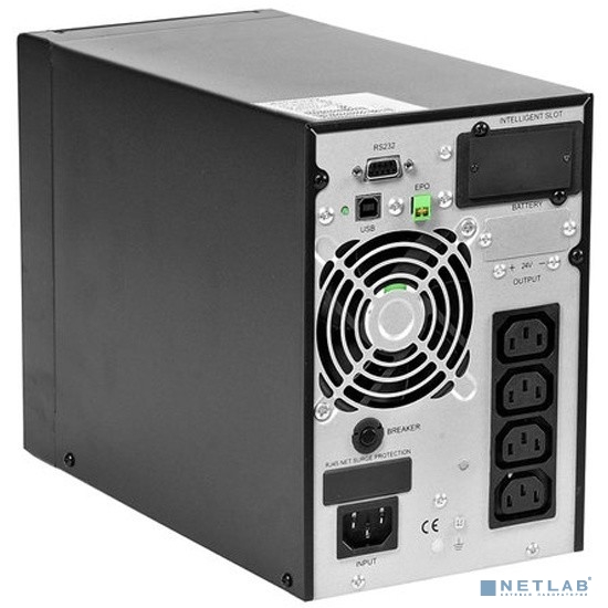 ИБП POWERMAN Online 1000, LCD, двойного преобразования, 1000ВА, 900Вт, 4 штуки IEC320 С13 с резервным питанием, USB, RS232, слот SNMP, разъем EPO, батарея 12В 9Ач 2 шт., 1 кабель для нагрузки C13/C14,