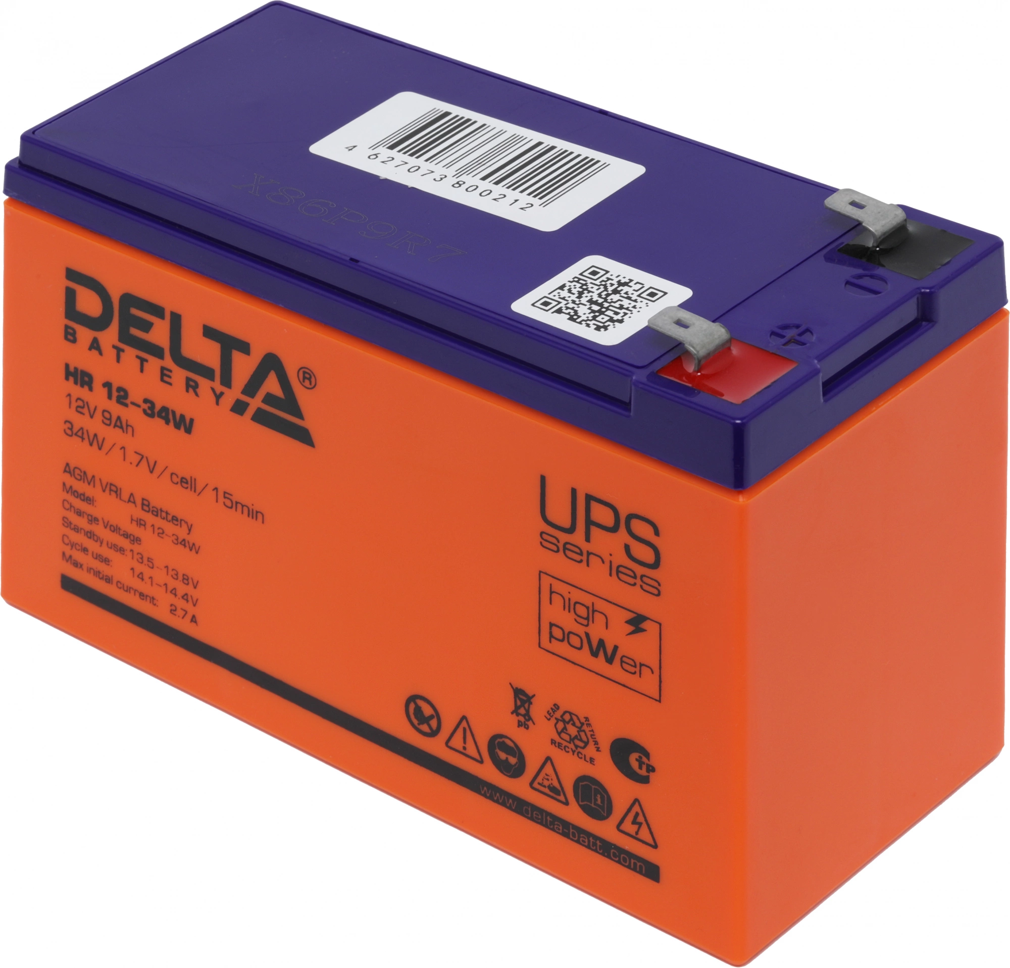Delta HR 12-34 W (9 А\ч, 12В) свинцово- кислотный аккумулятор Delta HR 12-34 W (9 А\ч, 12В) свинцово- кислотный аккумулятор