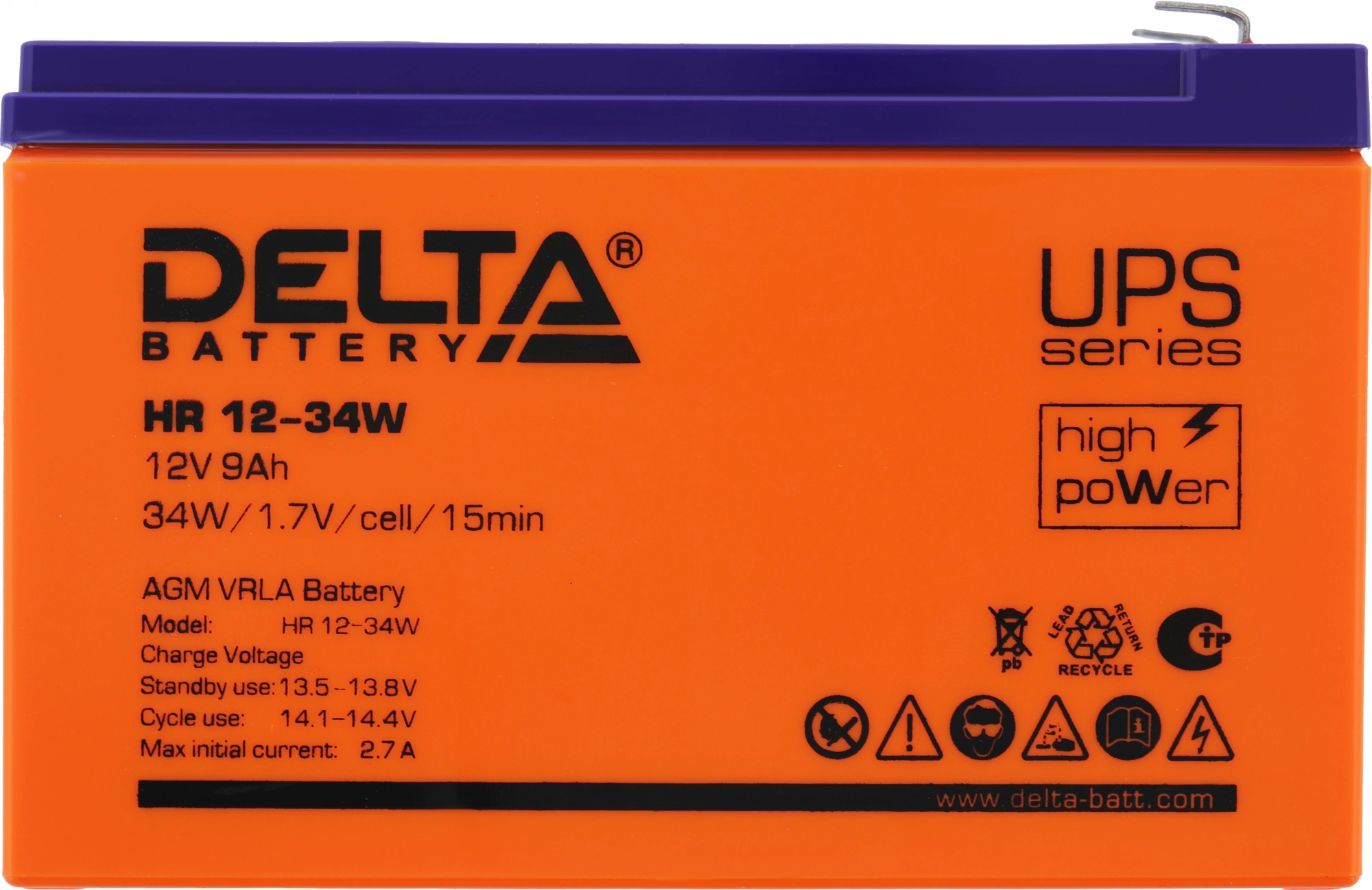 Delta HR 12-34 W (9 А\ч, 12В) свинцово- кислотный аккумулятор Delta HR 12-34 W (9 А\ч, 12В) свинцово- кислотный аккумулятор