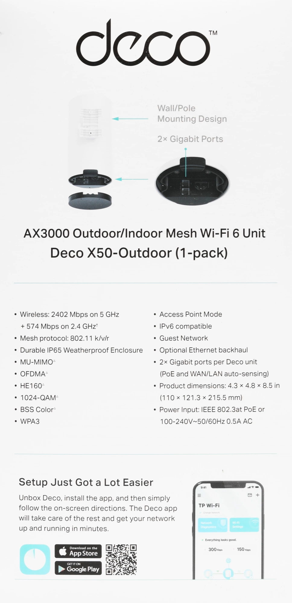 TP-Link Deco X50-Outdoor(1-pack) AX3000 Mesh-модуль Wi-Fi 6 для улицы и помещений