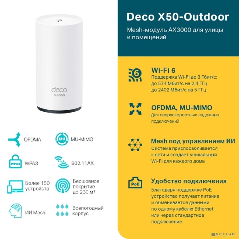TP-Link Deco X50-Outdoor(1-pack) AX3000 Mesh-модуль Wi-Fi 6 для улицы и помещений