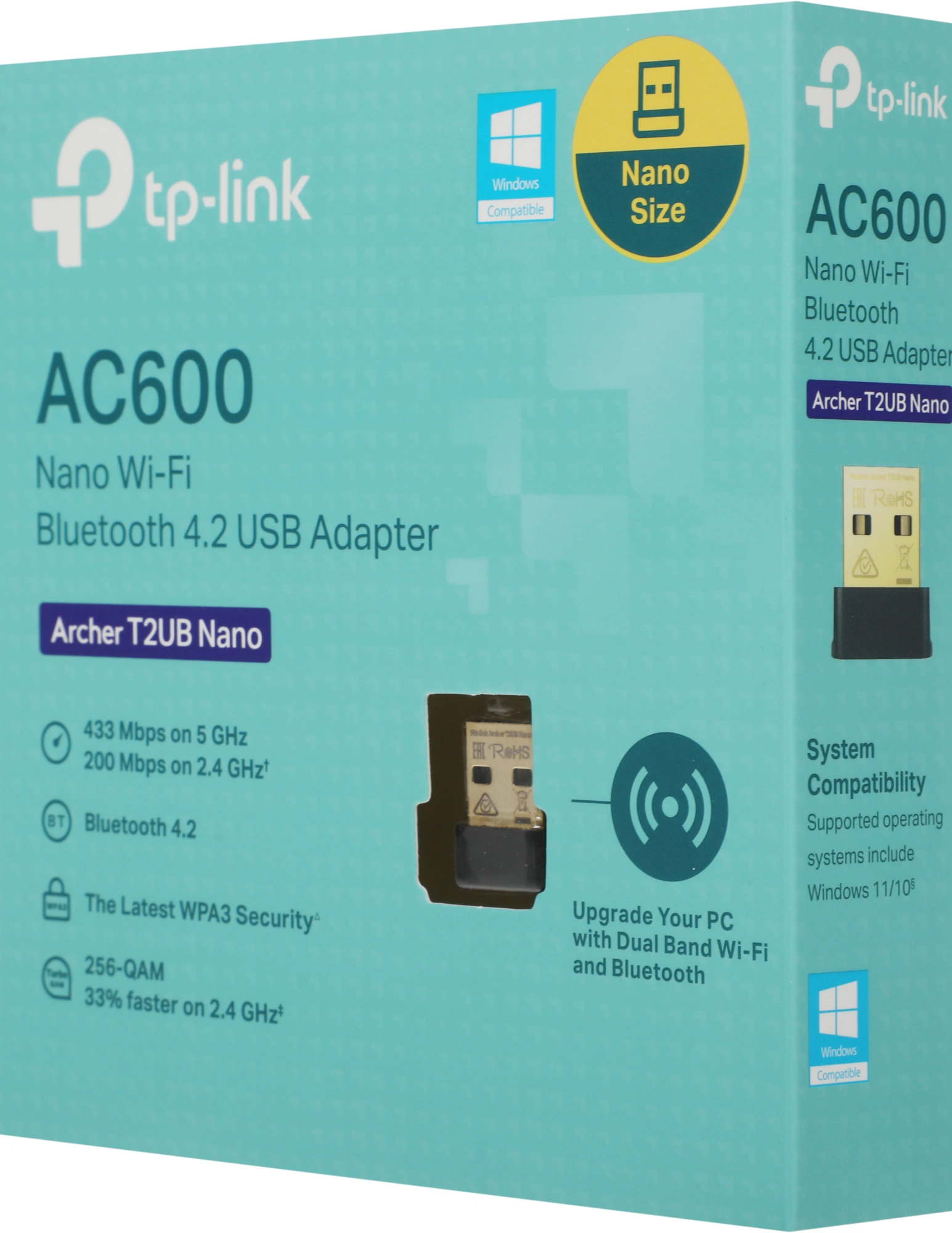 TP-Link Archer T2UB Nano AC600 Ультракомпактный двухдиапазонный Wi-Fi USB-адаптер Bluetooth 4.2