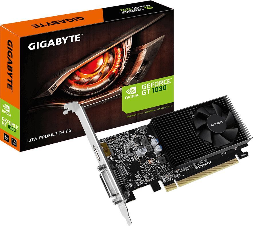 Gigabyte GV-N1030D4-2GL RTL (V1.0) {nVidia GeForce GT 1030 2048Mb 64bit DDR4 1177/2100 DVIx1/HDMIx1/HDCP low profile}