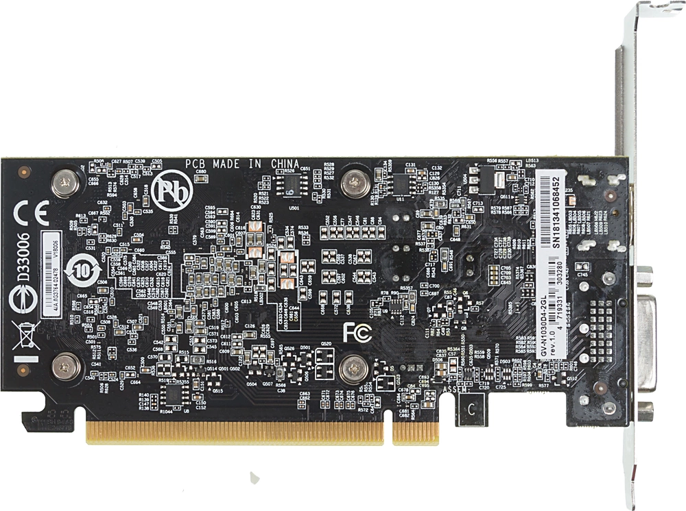 Gigabyte GV-N1030D4-2GL RTL (V1.0) {nVidia GeForce GT 1030 2048Mb 64bit DDR4 1177/2100 DVIx1/HDMIx1/HDCP low profile}