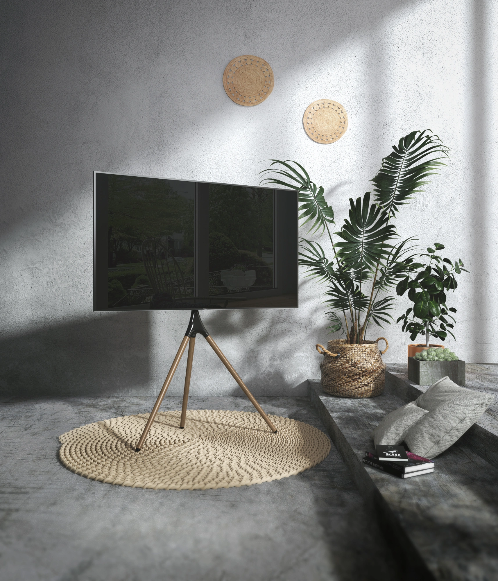 Подставка для телевизора Cactus CS-ST1246WTBCH, 45-65", напольный, белый  / береза