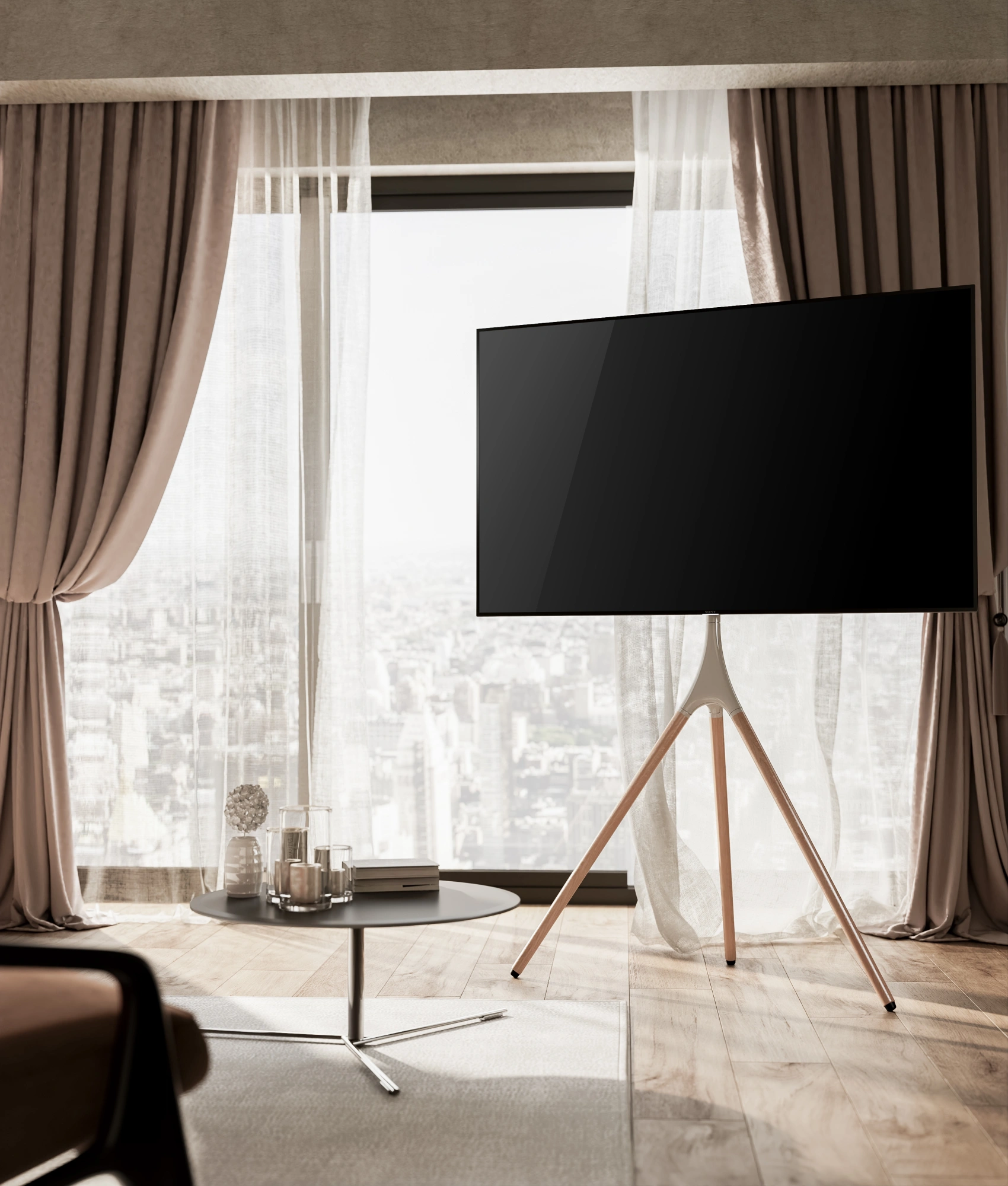 Подставка для телевизора Cactus CS-ST1246WTBCH, 45-65", напольный, белый  / береза